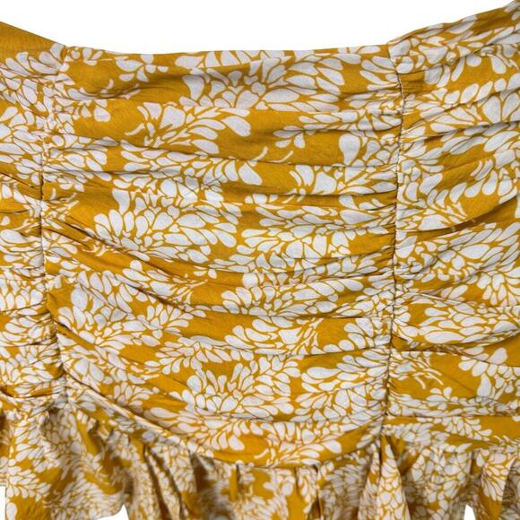 SELFIE LESLIE Linka Ruched Cropped Top / Ruffle Skirt Set Leaf Print Yellow Sz M - Picture 9 of 16